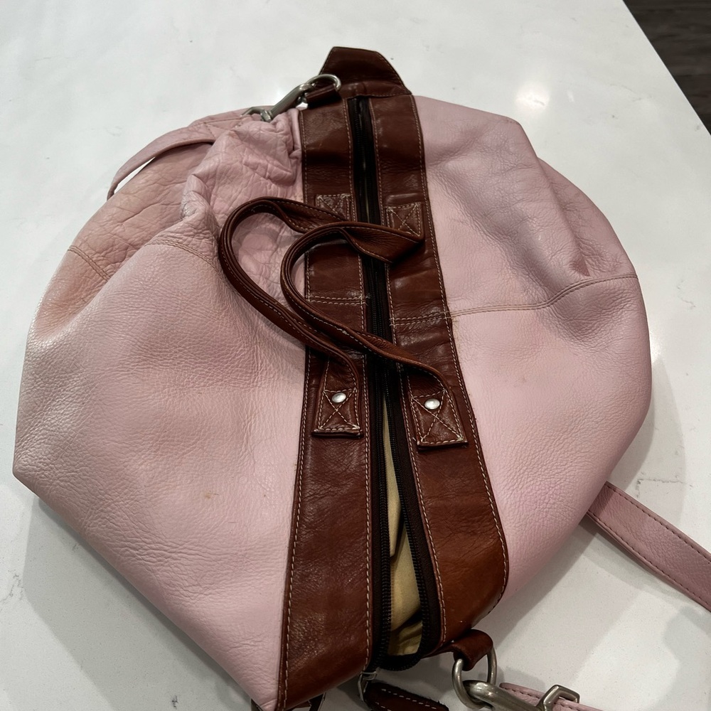 J Jill Pink and Brown Leather Women's Overnight Bag